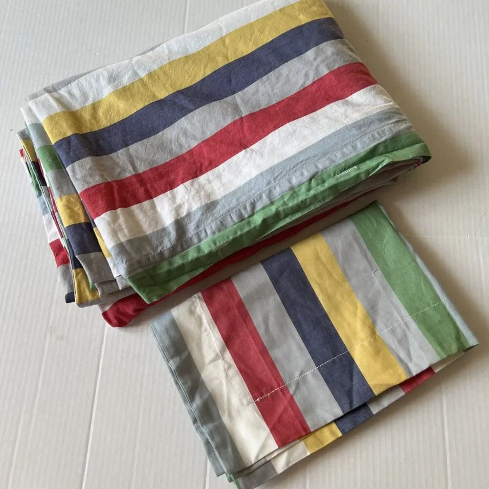 Pottery Barn Kids Organic Cotton Twin Duvet Cover Multi Stripe +New Pillowcase